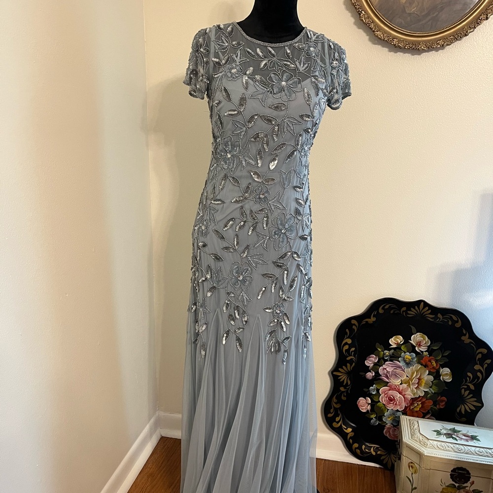Adrianna Papell Silver Embellished Maxi Dress